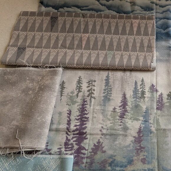 Fabric Remnants Muted Blues, Greys, Purple "At Home in the Woods" - Picture 5 of 7